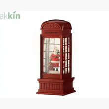LED Water Spinner Snow Globe Plastic Telephone Booth Indoor Christmas Decoration L.11cm W.11cm H.25cm AK Kin Garden Supplies