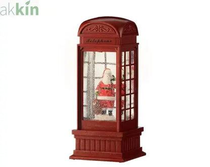 LED Water Spinner Snow Globe Plastic Telephone Booth Indoor Christmas Decoration L.11cm W.11cm H.25cm AK Kin Garden Supplies