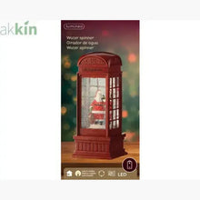LED Water Spinner Snow Globe Plastic Telephone Booth Indoor Christmas Decoration L.11cm W.11cm H.25cm AK Kin Garden Supplies
