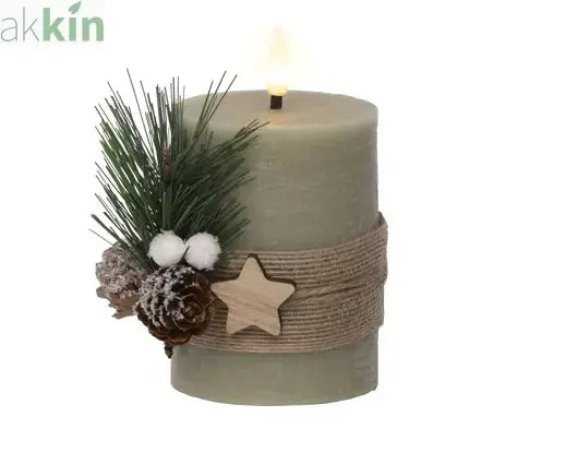 LED Wick Candle Wax Leafs Decoration Steady Light Indoor Decoration - D.7.5cm H.13cm AK Kin Garden Supplies