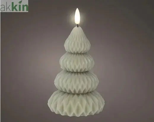 LED Wick Candle Wax Tree Steady Flame Indoor Decoration Green - D.9cm H.13.5cm AK Kin Garden Supplies