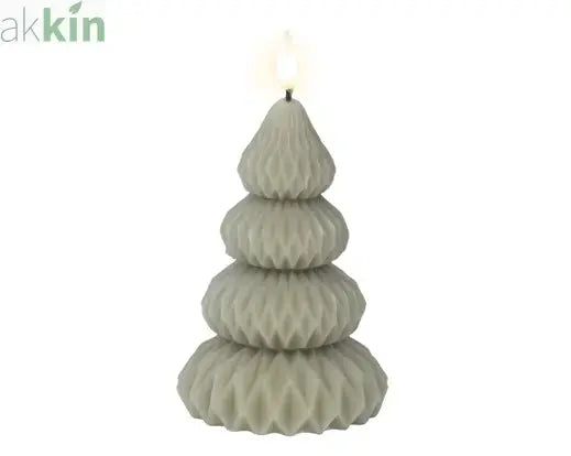 LED Wick Candle Wax Tree Steady Flame Indoor Decoration Green - D.9cm H.13.5cm AK Kin Garden Supplies
