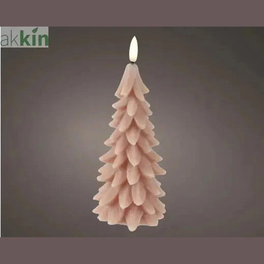 LED Wick Candle Wax Tree Steady Flame Indoor Decoration Pink  - D.8cm H.19.5cm AK Kin Garden Supplies