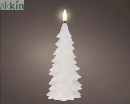 LED Wick Candle Wax Tree Steady Flame Indoor Decoration White  - D.8cm H.19.5cm AK Kin Garden Supplies