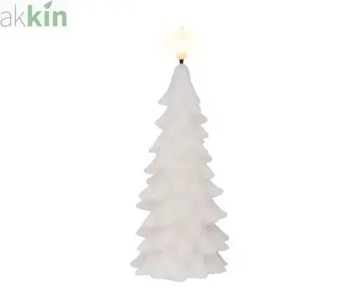 LED Wick Candle Wax Tree Steady Flame Indoor Decoration White  - D.8cm H.19.5cm AK Kin Garden Supplies