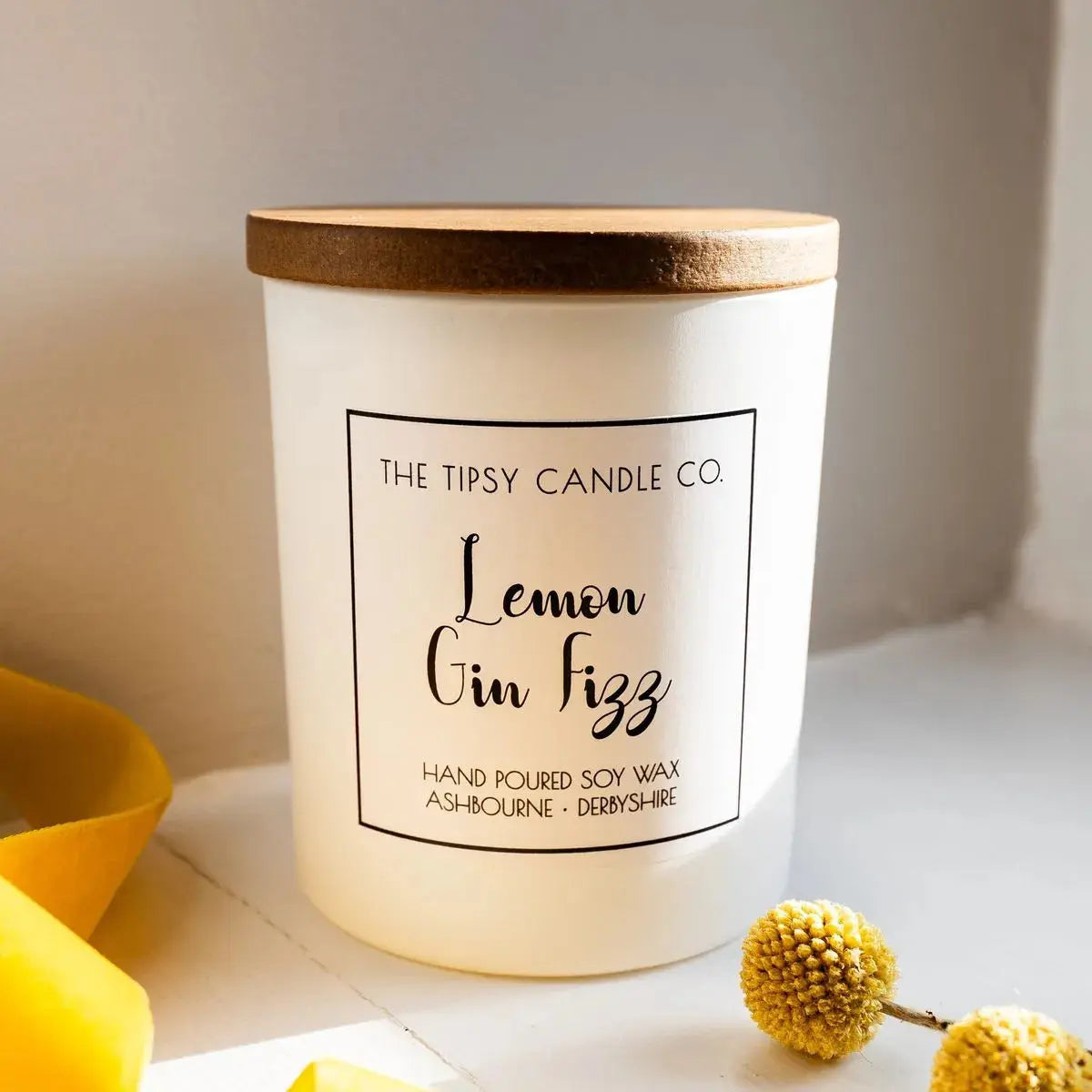 Lemon Gin Fizz Scented Candle - White Glass Jar 300ml AK Kin Garden Supplies