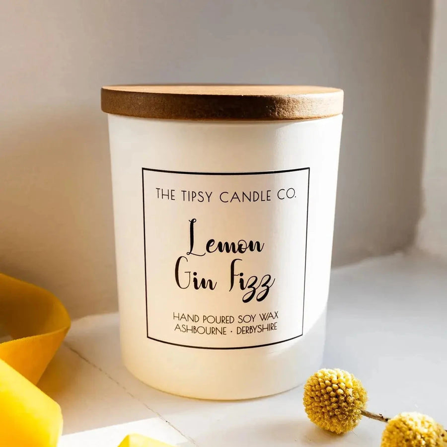 Lemon Gin Fizz Scented Candle - White Glass Jar 300ml AK Kin Garden Supplies
