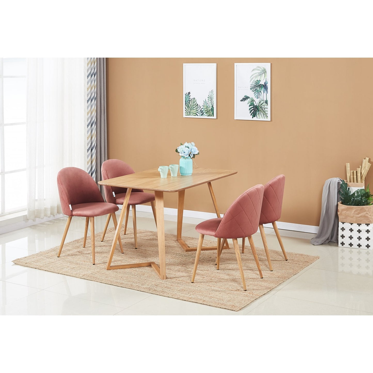 Lucia Dallas Dining Table and Chairs Set of 4 - an Oak Dining Table & Set of 4 Velvet Dining Chairs PN Home