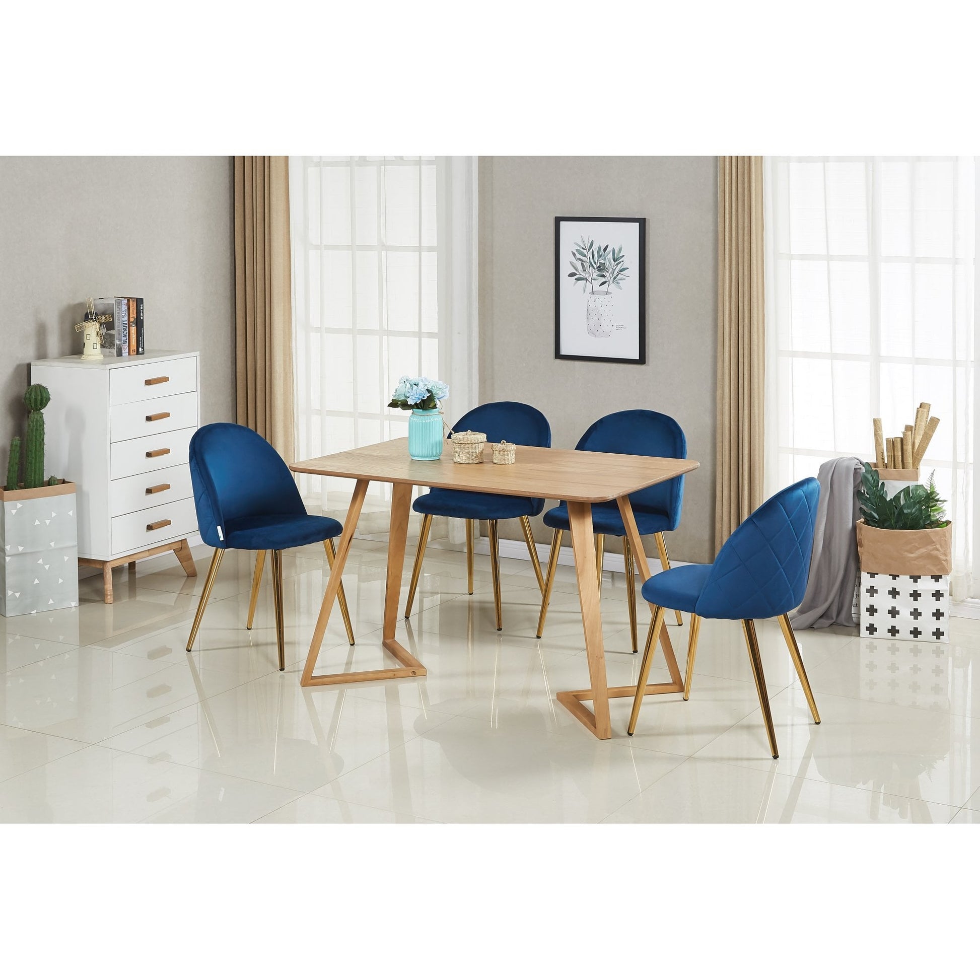 Lucia Dallas Dining Table and Chairs Set of 4 - an Oak Dining Table & Set of 4 Velvet Dining Chairs PN Home
