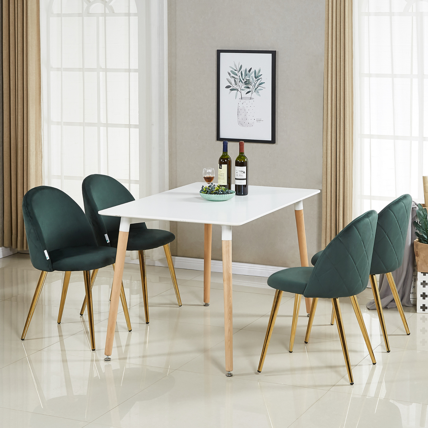 Lucia Halo Dining Set, a Table and Chairs Set of 4, White/Grey PN Home