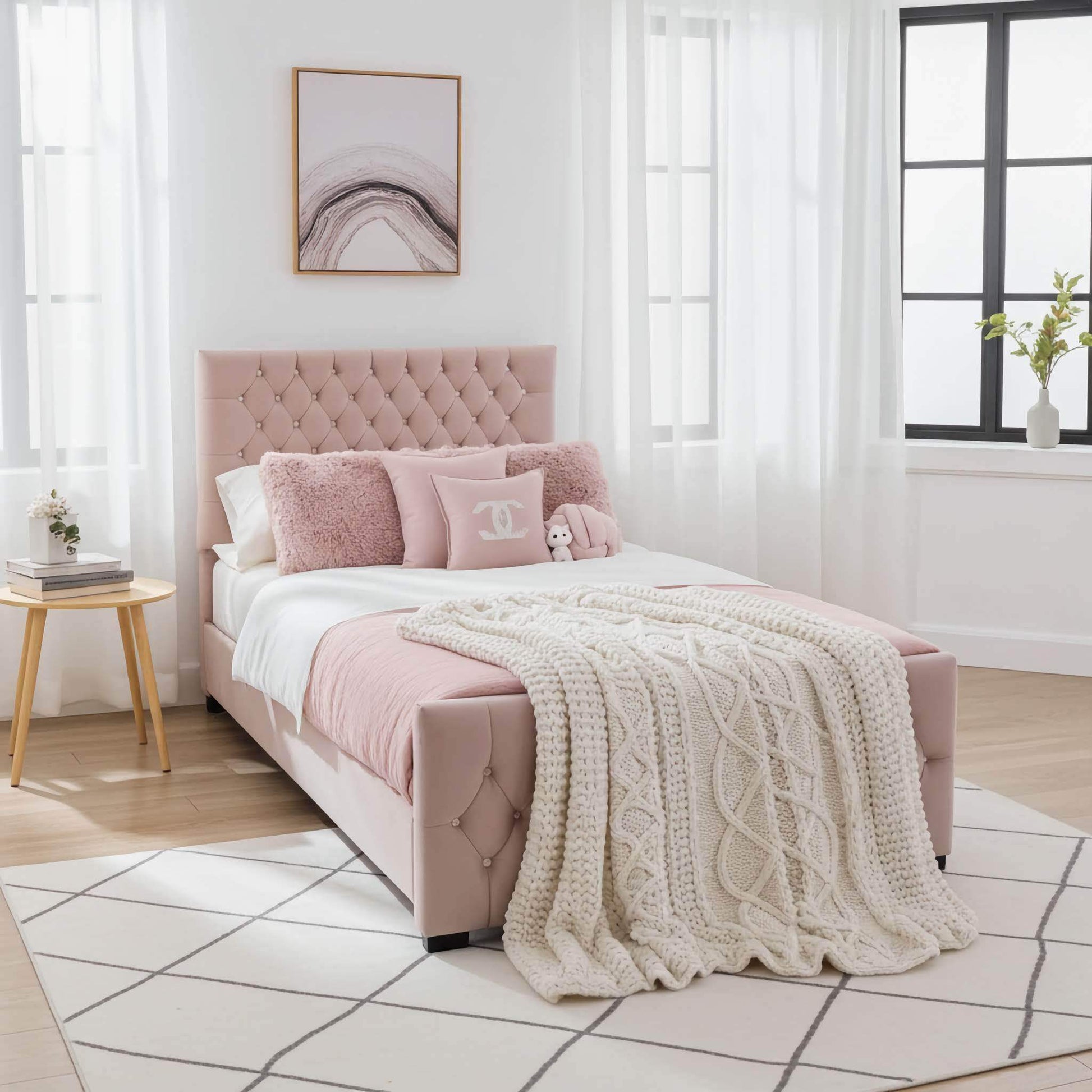 Luxury Arlo Upholstered Kids Bed Frame with Optional Ottoman Storage | UK Beds Direct UK Beds Direct ltd