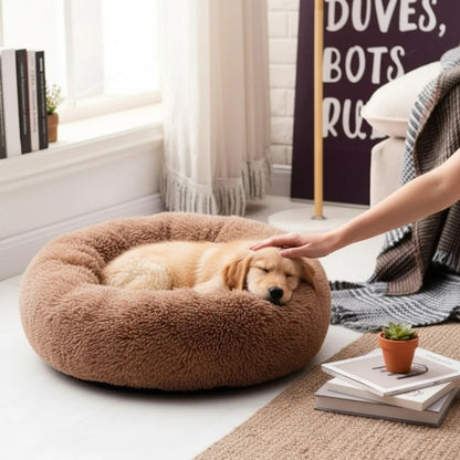 Luxury Soft Donut Dog Bed Cushion Superior Comfort Large 70cm - Brown