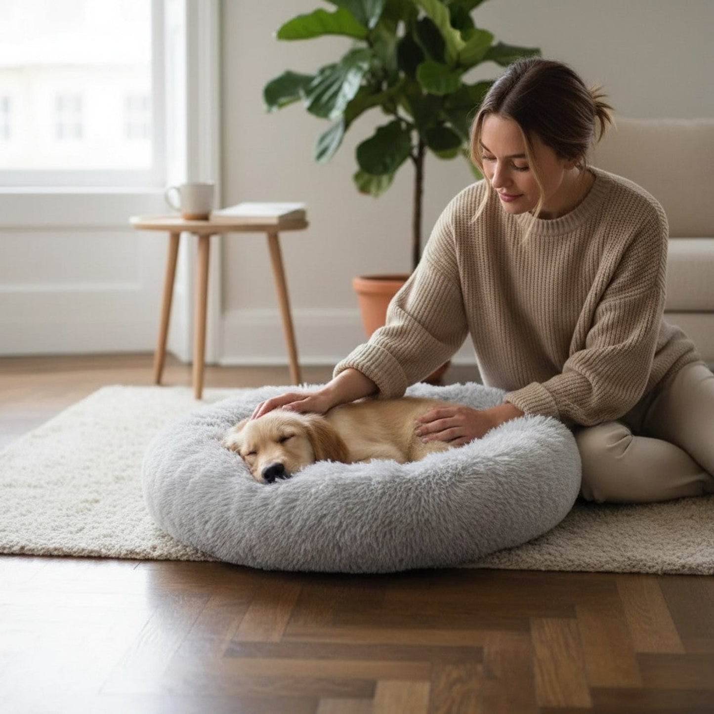 Luxury Soft Donut Dog Bed Cushion Superior Comfort Medium 60cm - Light Grey
