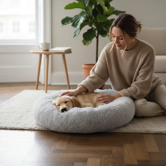 Luxury Soft Donut Dog Bed Cushion Superior Comfort Medium 60cm - Light Grey