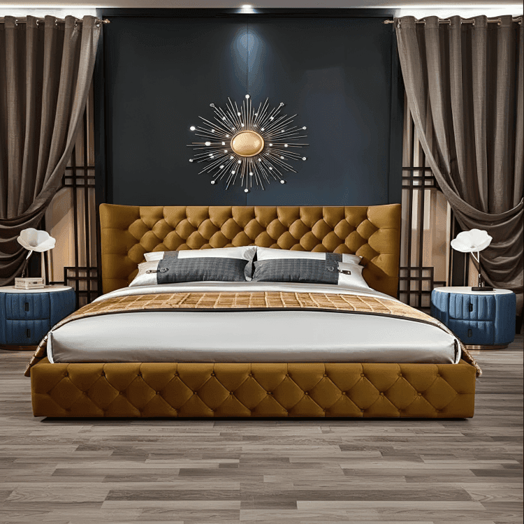 Madeline Wingback Bed – Curved Floor-Standing Upholstered Bed UK Beds Direct ltd