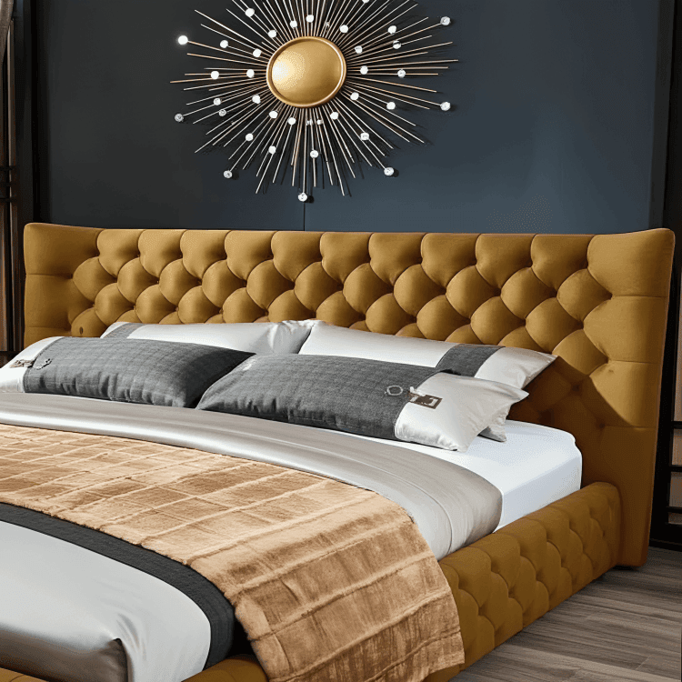 Madeline Wingback Bed – Curved Floor-Standing Upholstered Bed UK Beds Direct ltd