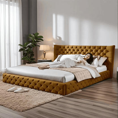 Madeline Wingback Bed – Curved Floor-Standing Upholstered Bed UK Beds Direct ltd