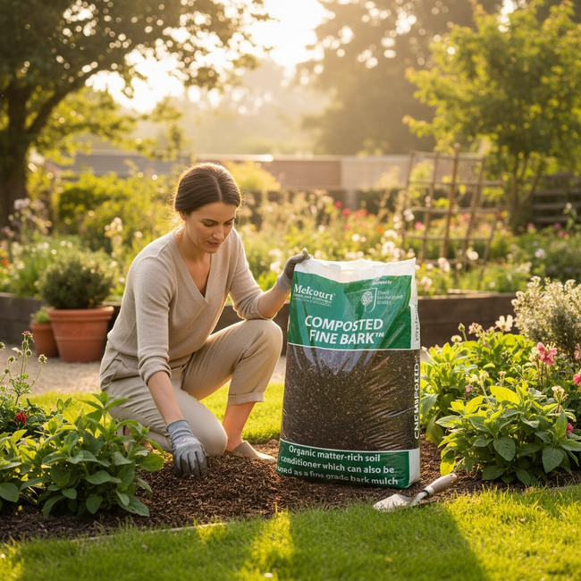 Melcourt Composted Fine Bark™ – Organic Soil Conditioner & Fine Bark Mulch (RHS Endorsed) 50lt AK Kin Garden Supplies