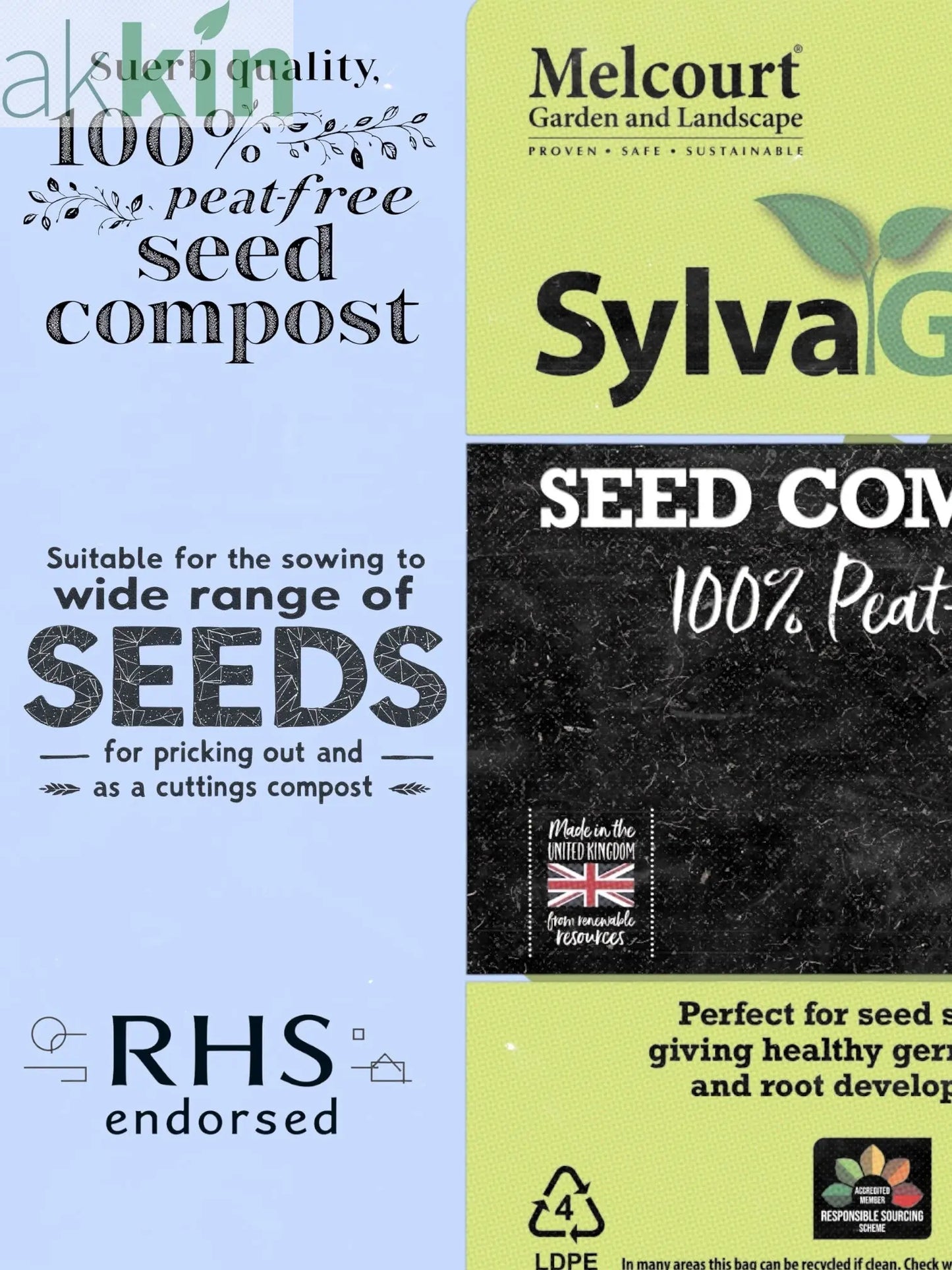 Melcourt RHS Endorsed Sylvagrow Peat Free Seed Compost 15lt Carry Bag AK Kin Garden Supplies