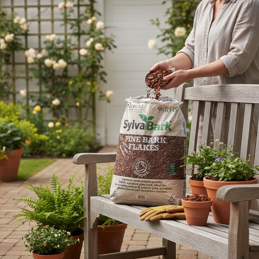Melcourt SylvaBark® Pine Bark Flakes – Decorative Mulch (RHS Approved) 50lt AK Kin Garden Supplies