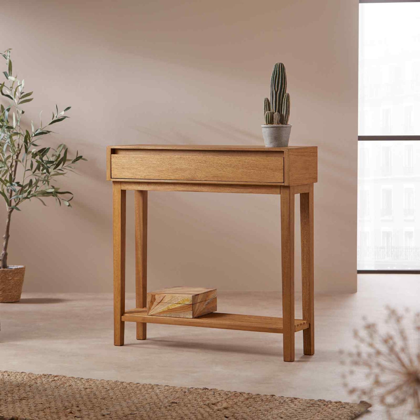 Melia Light Oak Console and Hallway Table with One Drawer Fishe and Lilly