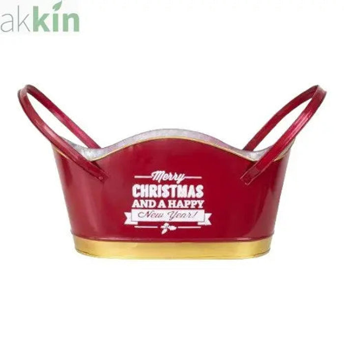 Merry Christmas & HNY Metal Tin Trug / Hamper AK Kin Garden Supplies