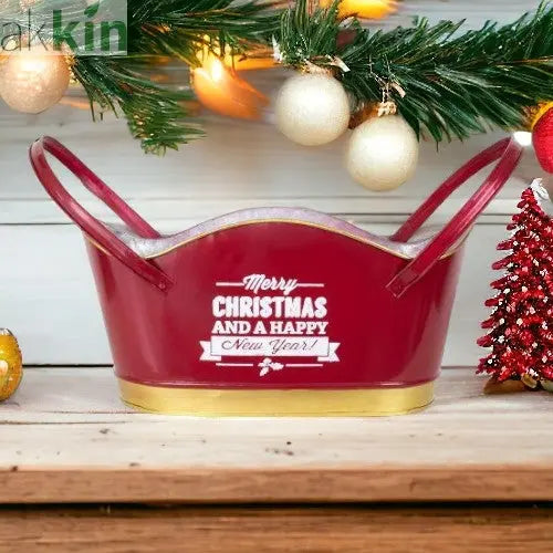 Merry Christmas & HNY Metal Tin Trug / Hamper AK Kin Garden Supplies