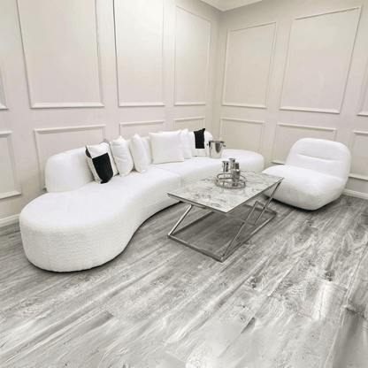 Miami Curved Cinema Boucle Sofa UK Beds Direct ltd