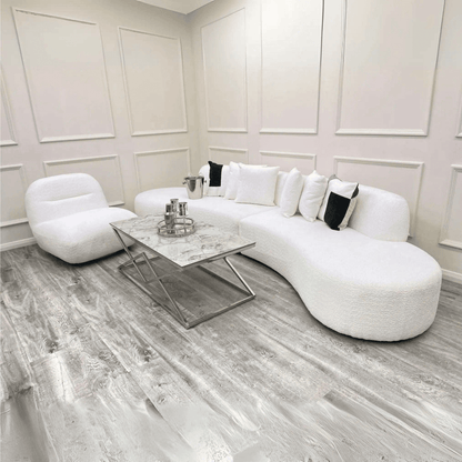 Miami Curved Cinema Boucle Sofa UK Beds Direct ltd
