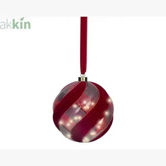 Micro LED Red Christmas Tree 20cm Ball Hanging Ornament Steady Warm Light Indoor