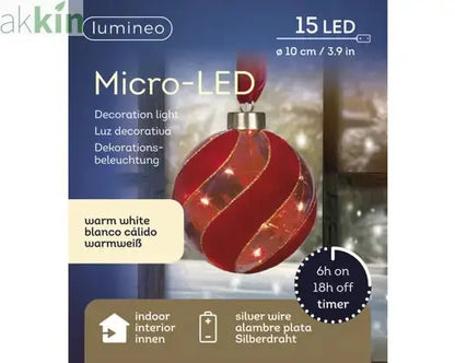Micro LED Red Christmas Tree Ball Hanging Ornament Steady Warm Light Indoor AK Kin Garden Supplies