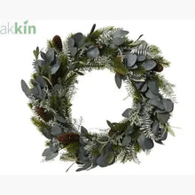 Modern Christmas Wreath Silver Leaves and Pinecones - Large 40cm AK Kin Garden Supplies