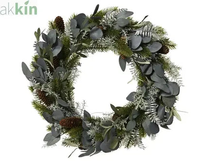 Modern Christmas Wreath Silver Leaves and Pinecones - Large 40cm AK Kin Garden Supplies
