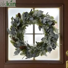 Modern Christmas Wreath Silver Leaves and Pinecones - Large 40cm AK Kin Garden Supplies