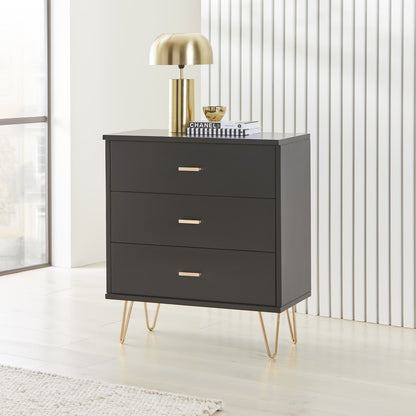 Monroe Solid Wood Black Chest of 3 Drawers Fishe and Lilly