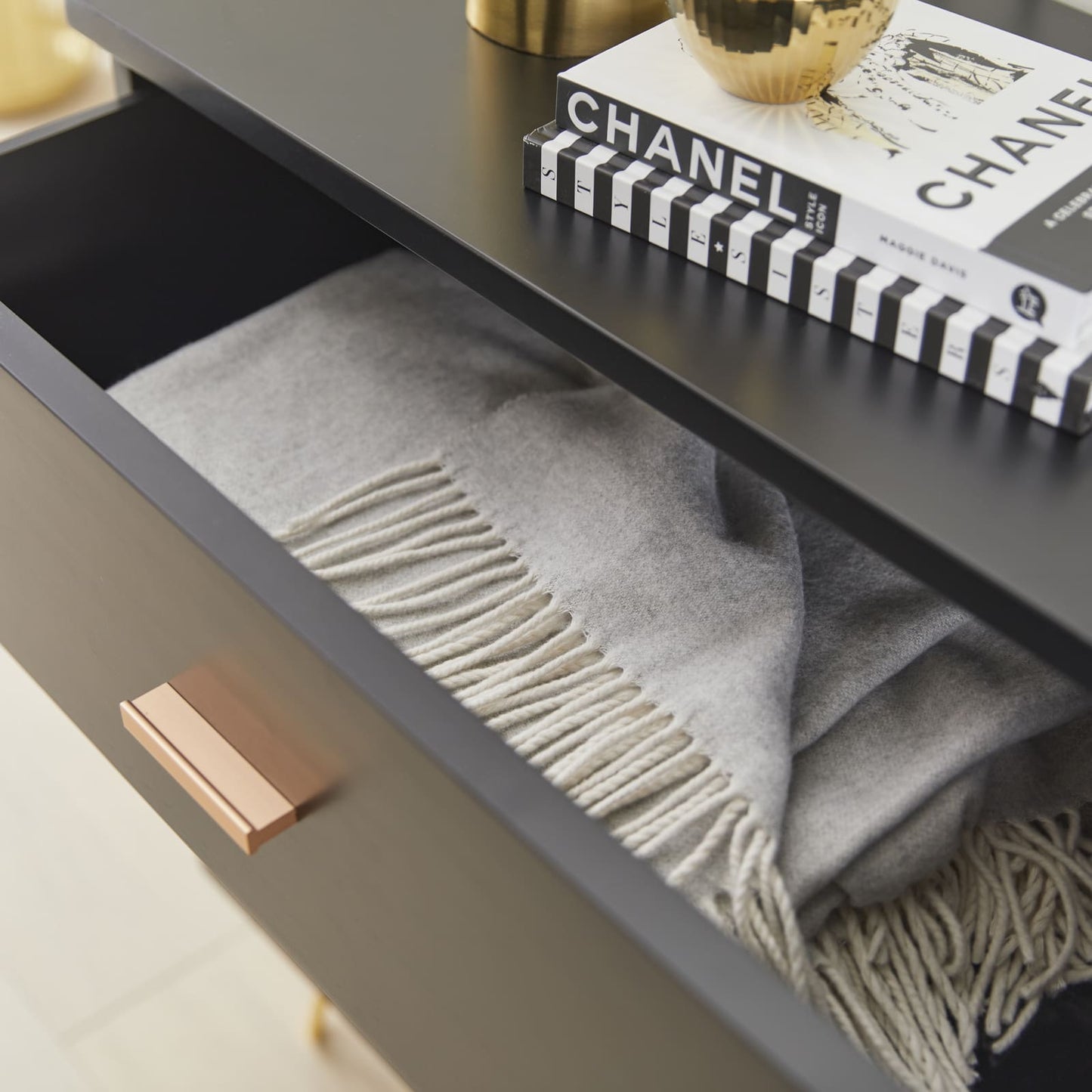 Monroe Solid Wood Black Chest of 3 Drawers Fishe and Lilly