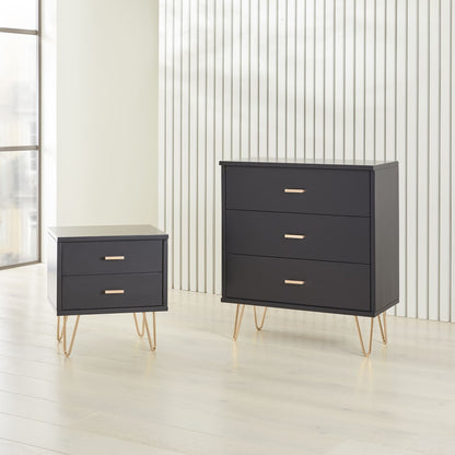 Monroe Solid Wood Black Chest of 3 Drawers Fishe and Lilly