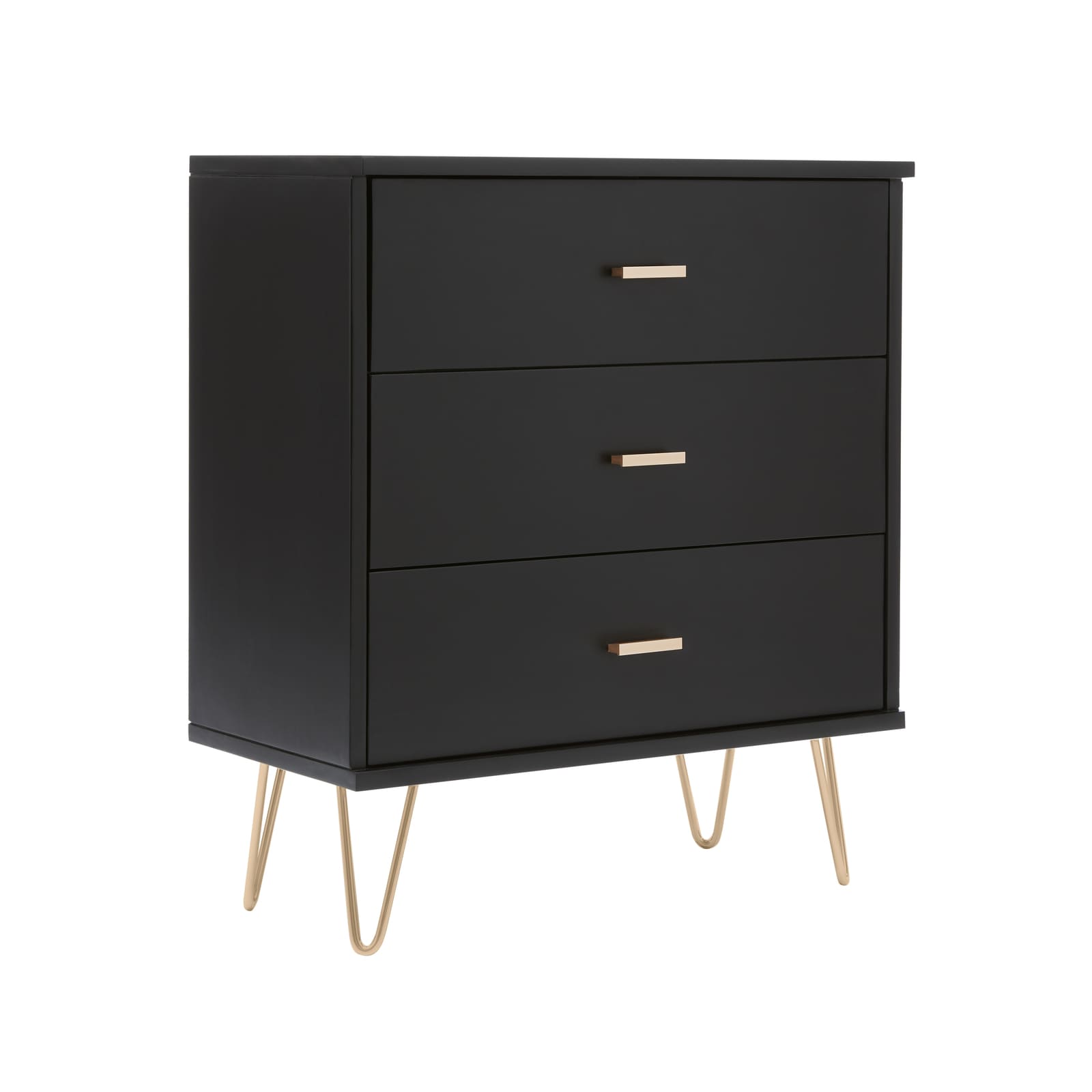 Monroe Solid Wood Black Chest of 3 Drawers Fishe and Lilly
