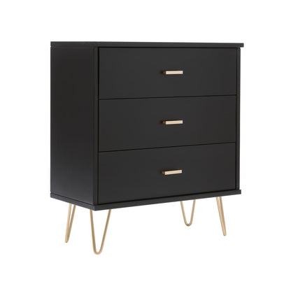 Monroe Solid Wood Black Chest of 3 Drawers Fishe and Lilly