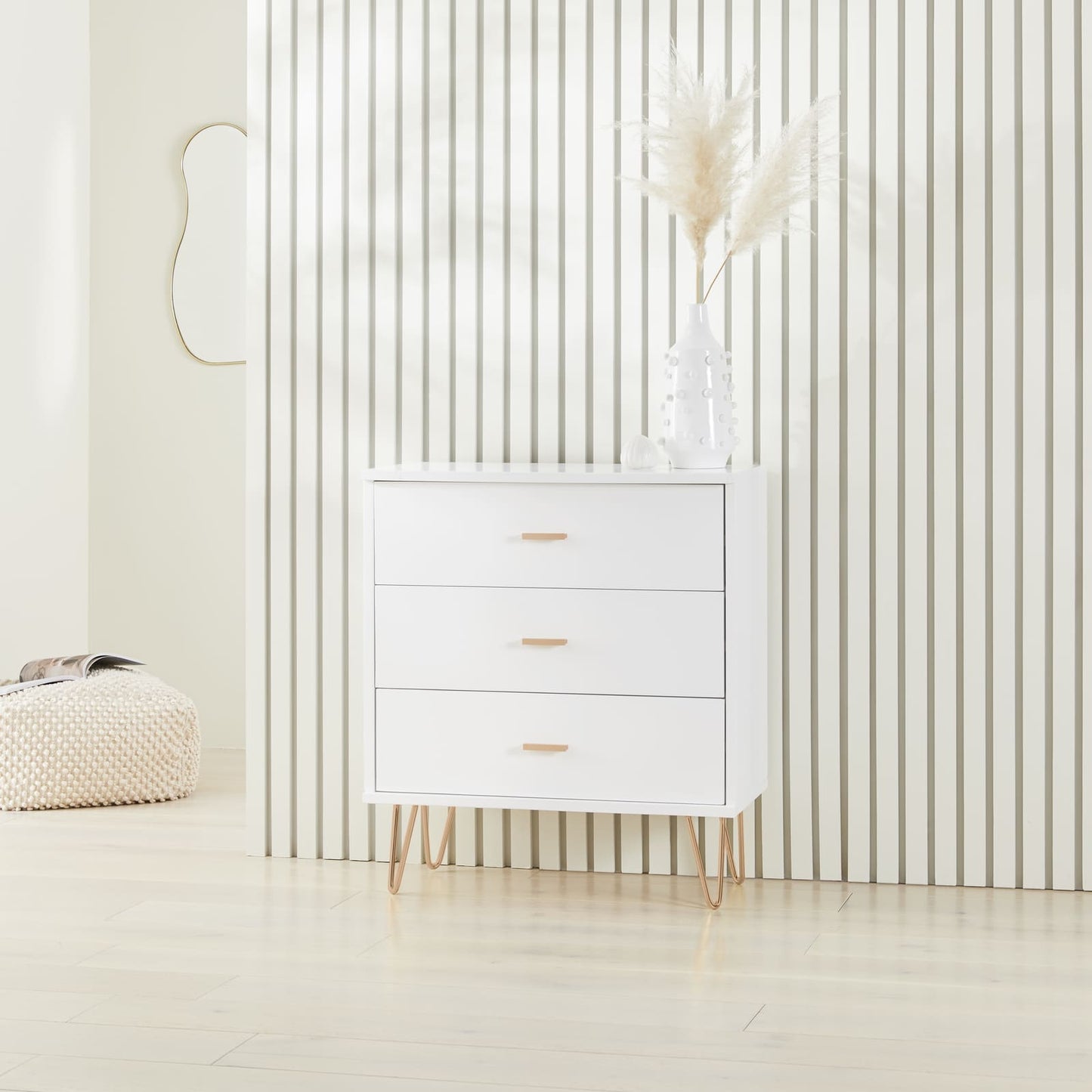 Monroe Solid Wood White Chest of 3 Drawers Fishe and Lilly