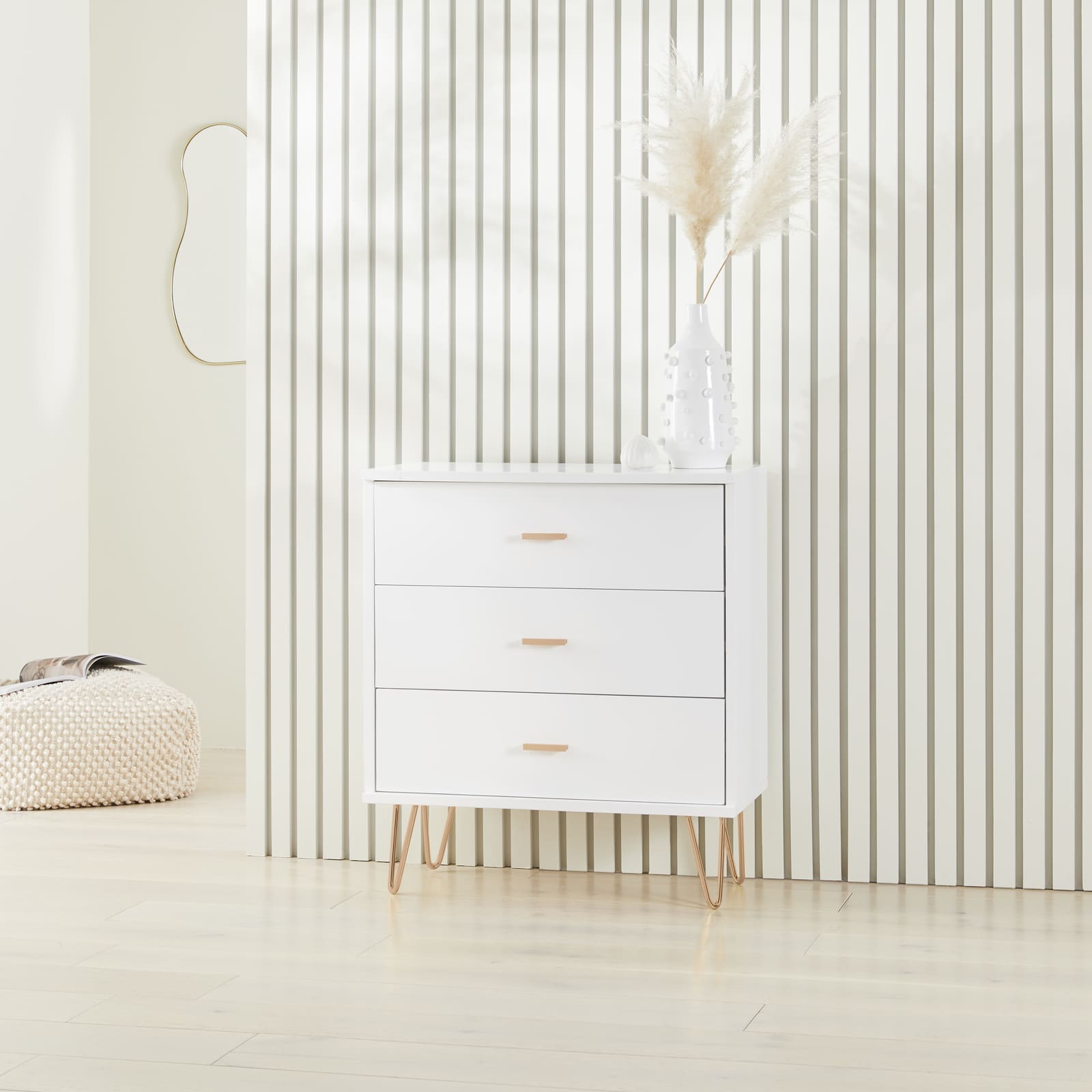 Monroe Solid Wood White Chest of 3 Drawers Fishe and Lilly