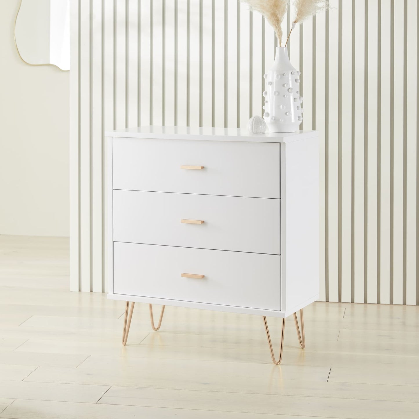 Monroe Solid Wood White Chest of 3 Drawers Fishe and Lilly