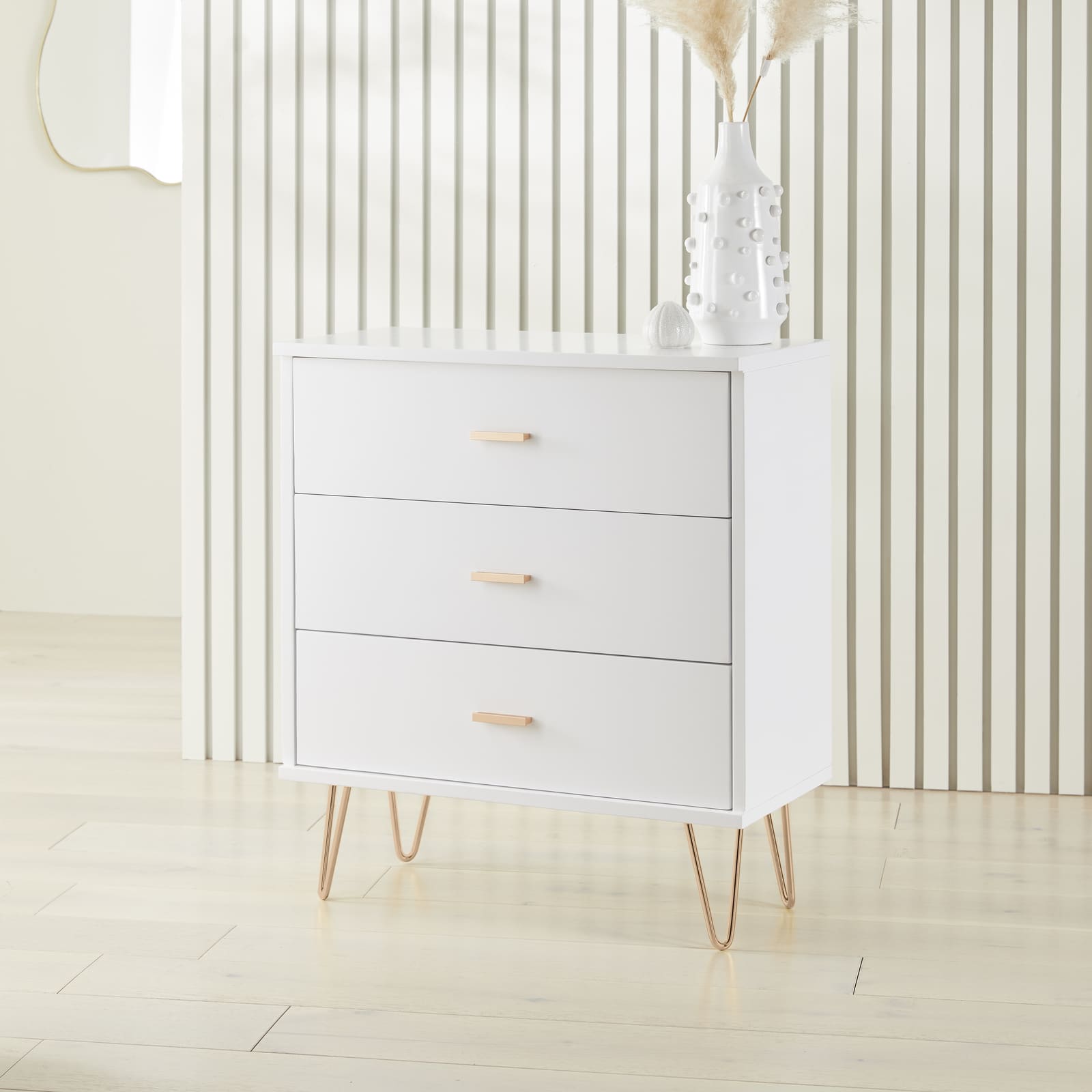 Monroe Solid Wood White Chest of 3 Drawers Fishe and Lilly