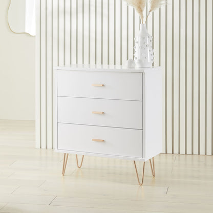 Monroe Solid Wood White Chest of 3 Drawers Fishe and Lilly