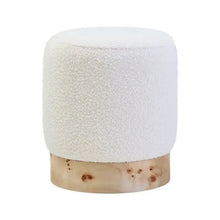Mota Burl Wood And Cream Boucle Round Stool 36cm x 43cm AK Kin Garden Supplies