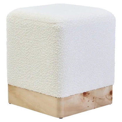 Mota Burl Wood And Cream Boucle Sqaure Stool 36cm x 43cm AK Kin Garden Supplies