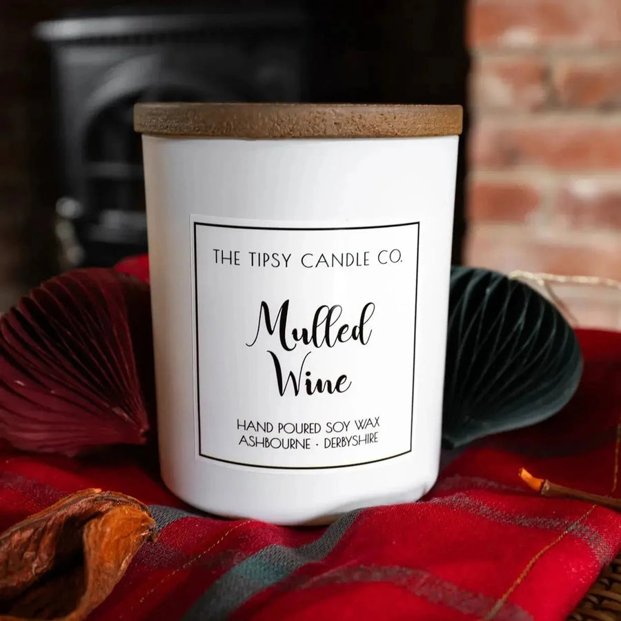 Mulled Wine Scented Candle - White Glass Jar 300ml AK Kin Garden Supplies