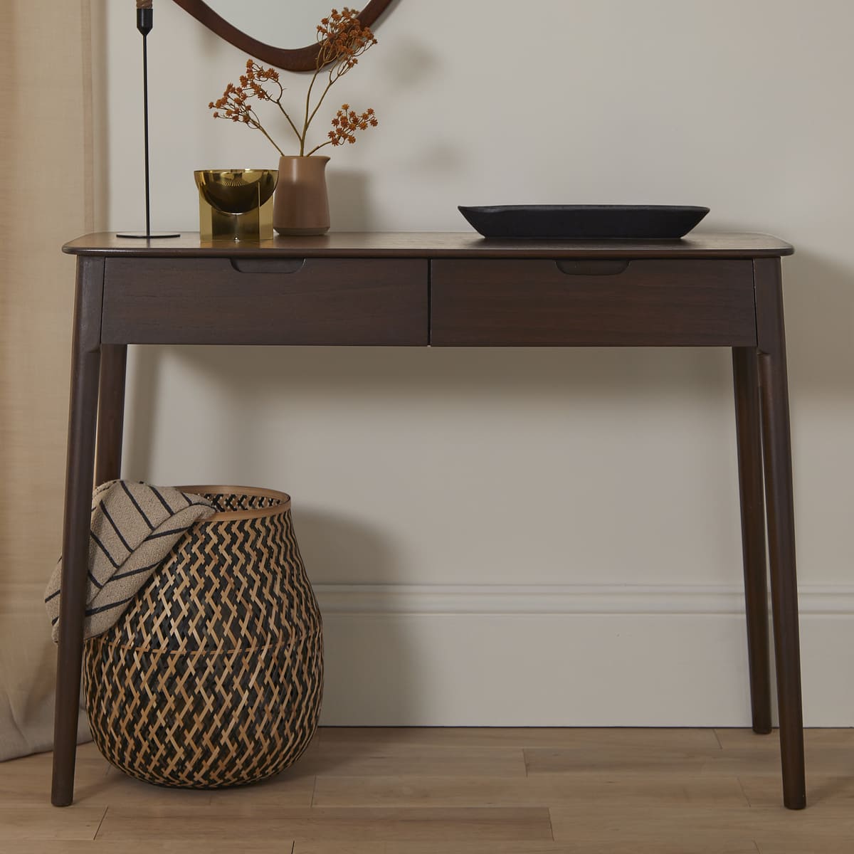 Norway 2 Drawer Walnut Console Table Fishe and Lilly