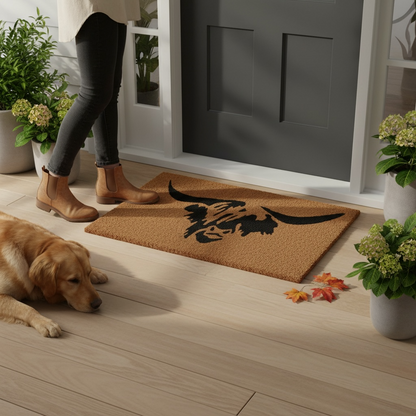 Natural Coir Doormat – Highland Cow Design H2 x D40 x W60 House, Home & Garden