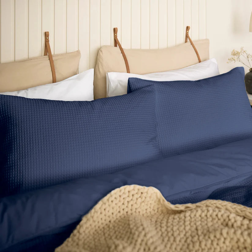 Night Lark® Natural 100% Cotton Waffle Pair of Pillowcases - Navy House, Home & Garden